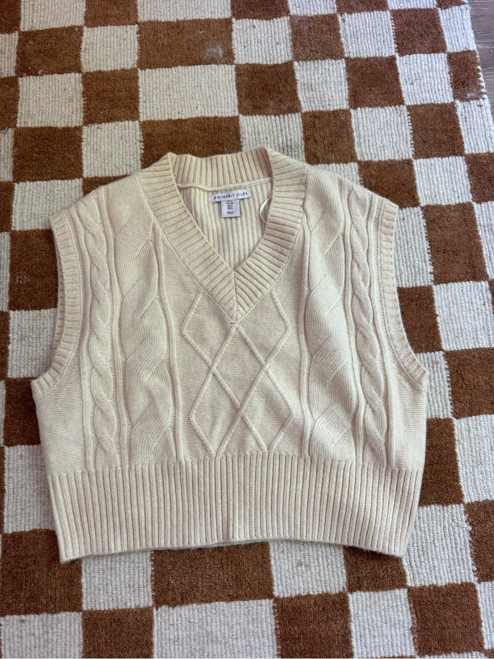 Sincerely Jules Cream Cable Knit V-Neck Sweater Vest